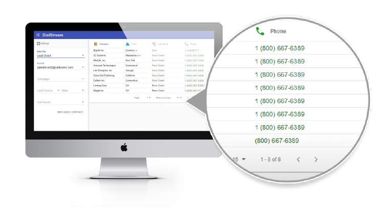 DialStream’s Click-To-Dial function