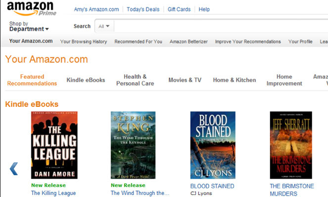 Screenshot of Amazon recommendations
